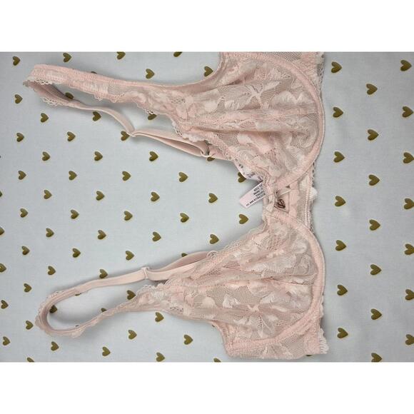 Victorias Secret  Body By Victoria Unlined Perfect Coverage Peach Lace Bra 32D - Picture 1 of 8